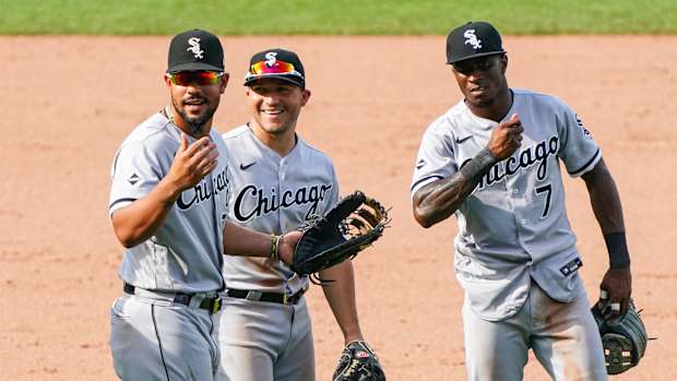 José Abreu Yolmer Sánchez Tim Anderson v KC 2020-09-06 (Jay Biggerstaff) USATSI_14887176